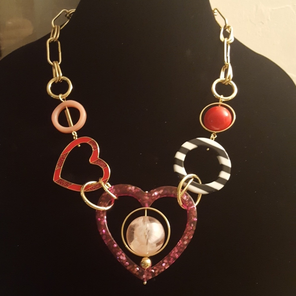 Betsey Johnson mixed heart and bead necklace